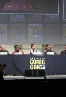 Director J.J. Abrams, producer Kathleen Kennedy, screenwriter Lawrence Kasdan, actors Harrison Ford, Mark Hamill, Carrie Fisher, Adam Driver, Daisy Ridley, John Boyega, Oscar Isaac, Domhnall Gleeson, Gwendoline Christie, and moderator Chris Hardwick at the Hall H Panel for ÂStar Wars: The Force AwakensÂ during Comic-Con International 2015 at the San Diego Convention Center on July 10, 2015 in San Diego, California.