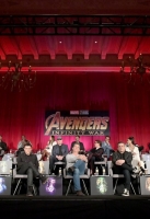 Cast of MarvelÂs Avengers: Infinity War attend the Global Press Conference OR (NAME OF TALENT) at the Avengers: Infinity War Press Junket in Los Angeles, CA April 22nd, 2018