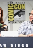 Director J.J. Abrams, producer Kathleen Kennedy, screenwriter Lawrence Kasdan, actors Harrison Ford, Mark Hamill, Carrie Fisher, Adam Driver, Daisy Ridley, John Boyega, Oscar Isaac, Domhnall Gleeson, Gwendoline Christie, and moderator Chris Hardwick at the Hall H Panel for ÂStar Wars: The Force AwakensÂ during Comic-Con International 2015 at the San Diego Convention Center on July 10, 2015 in San Diego, California.