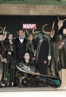 Actor Tom Hiddleston with 'Looki Loki' Competition Winners at the Global Premiere for thor the dark world